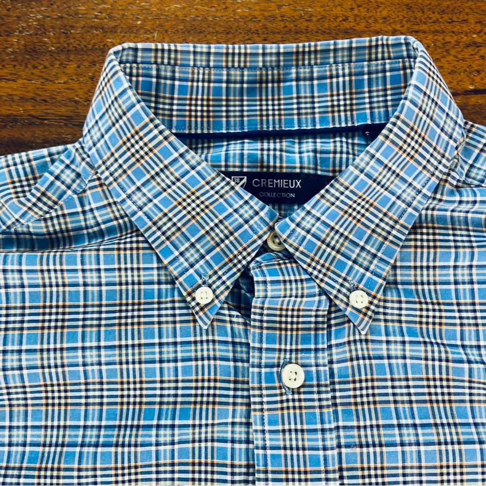 Daniel Cremieux Collection Plaid Long Sleeve Blue White Button Down Dress Shirt